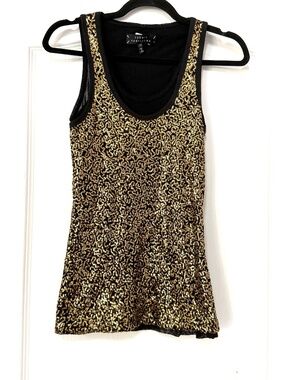 Robert Rodriguez Black Gold Sequin Tank Top Layered Mesh XS Holiday Party